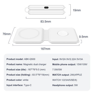 Super Slim faltbares 15W 2 in 1 drahtlosem Magsafe-Duo-Ladegerät